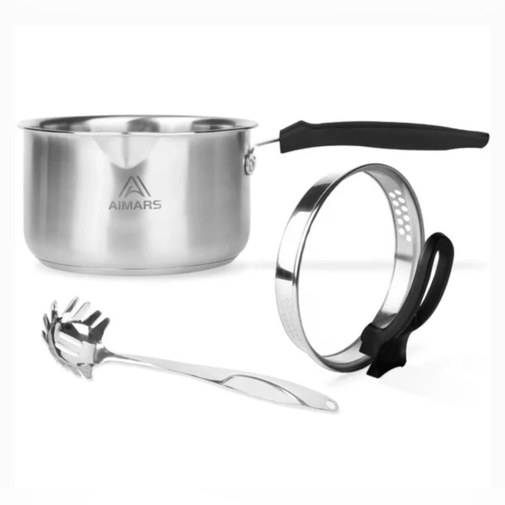 Stainless Steel Small Saucepan with Lid and Spaghetti Spoon